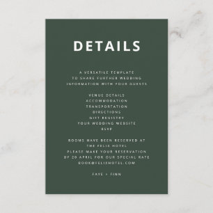 Mörkgrön   Minimalistisk dysteri Modern Bröllop Tilläggskort