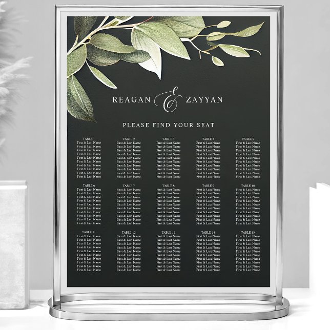 Mörkgrön Modern Grönska Bröllopsställningskarta Poster (Skapare uppladdad)