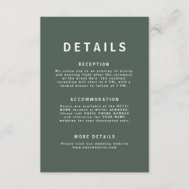 Mörkgrön | Moss Minimalistisk Scandi Modern Bröllo Tilläggskort