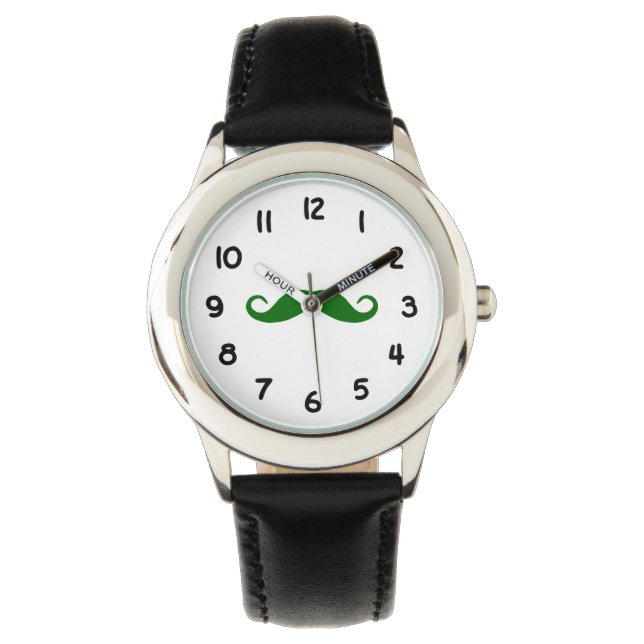 Mörkgrön mustasch armbandsur (Framsida)
