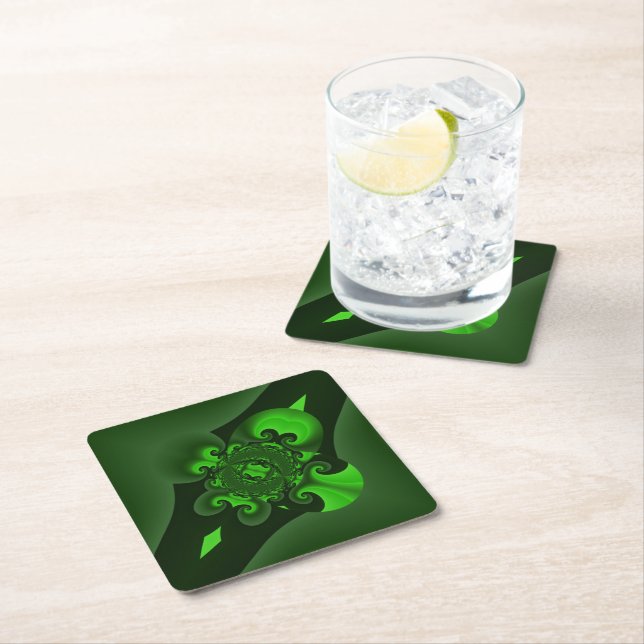 Mörkgrön och Lime Spiralvåg Underlägg Papper Kvadrat (Insitu)