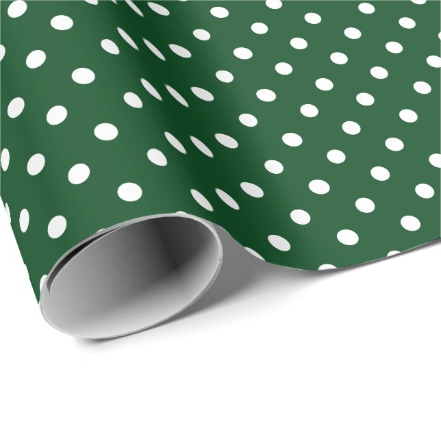 Mörkgrön och vit prickmönster  presentpapper (Rullad Hörn)