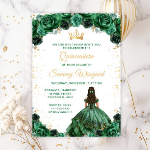 Mörkgrön Prinsessa Blommig Quinceañera Inbjudningar