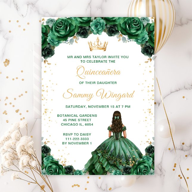 Mörkgrön Prinsessa Blommig Quinceañera Inbjudningar (Skapare uppladdad)