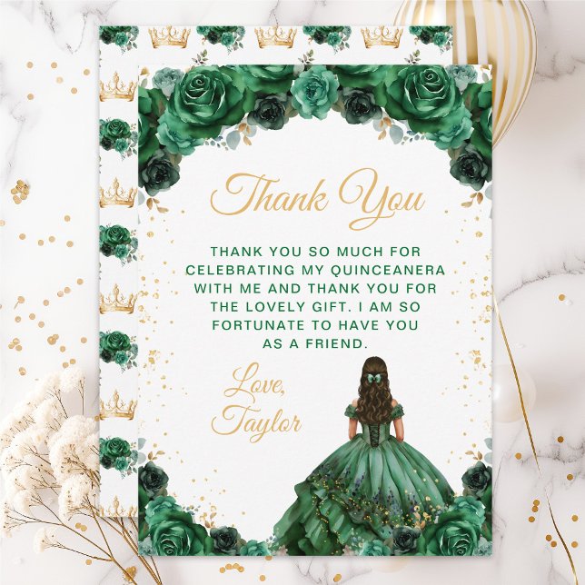Mörkgrön Prinsessa Blommig Quinceañera Tack Kort (Skapare uppladdad)