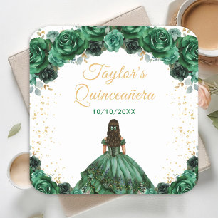 Mörkgrön Prinsessa Blommig Quinceañera Underlägg Papper Kvadrat