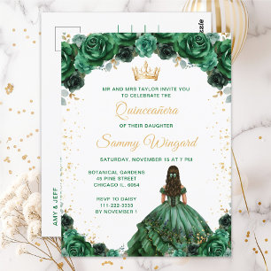 Mörkgrön Prinsessa Blommig Quinceañera Vykort