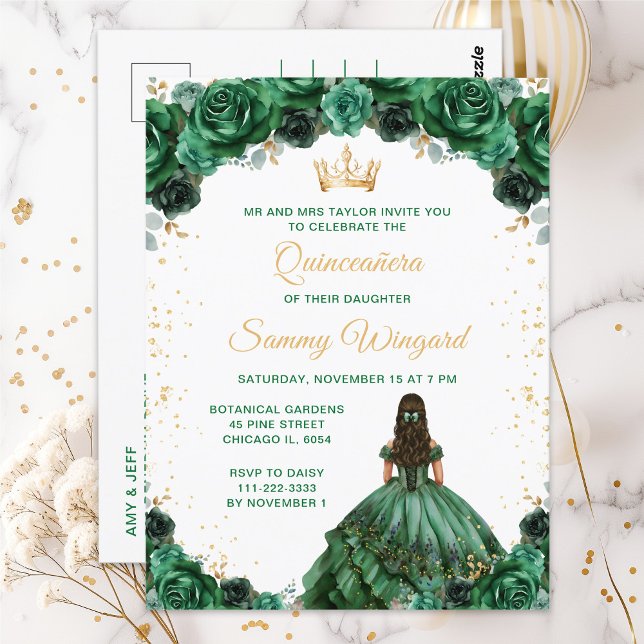 Mörkgrön Prinsessa Blommig Quinceañera Vykort (Skapare uppladdad)