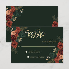 Mörkgrön romantisk trädgårdsblomma bröllop RSVP OSA Kort