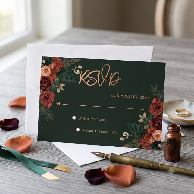 Mörkgrön romantisk trädgårdsblomma Bröllop RSVP OSA Kort (Skapare uppladdad)
