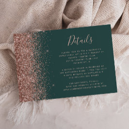 Mörkgrön Rosa Guld Glitter Kant Bröllopsdetaljer Tilläggskort