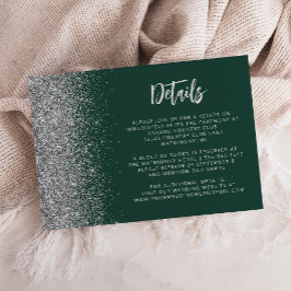 Mörkgrön silverglitter modern kalligrafi bröllopsd tilläggskort