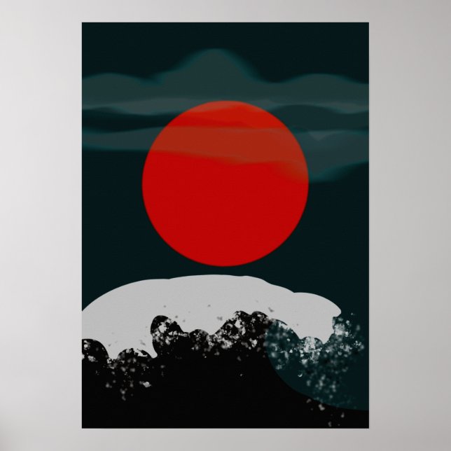 Mörkgrön solnedgång med röd sol poster (Framsidan)