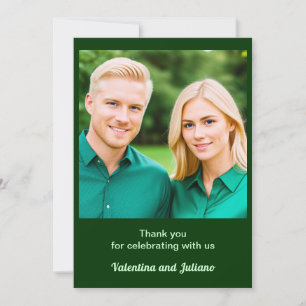 Mörkgrön tacksamhetskort för bröllop med foto tack kort