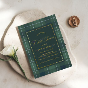 Mörkgrön Tartan Polotröja Rutig Vintage Bröllopsdu Inbjudningar