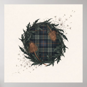 Mörkgrön Tartan Tistelkrans Skotsk Affisch