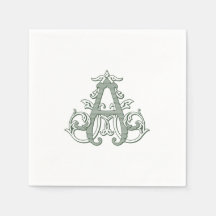 Mörkgröna "A" monogram cocktailsservetter