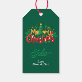 Mörkgröna glada jul presentkort presentetikett