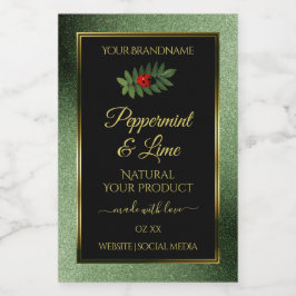 Mörkgröna glitter svarta produktetiketter Nyckelpi Mat Etikett