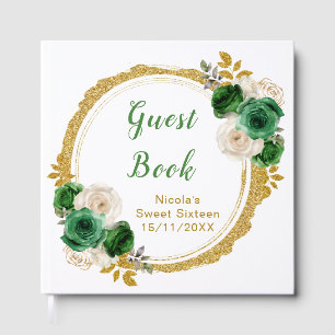 Mörkgröna och gyllene eleganta blommor Sweet Sixte Gästböcker