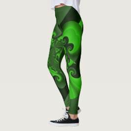 Mörkgröna och limegröna spiralvågsleggings leggings