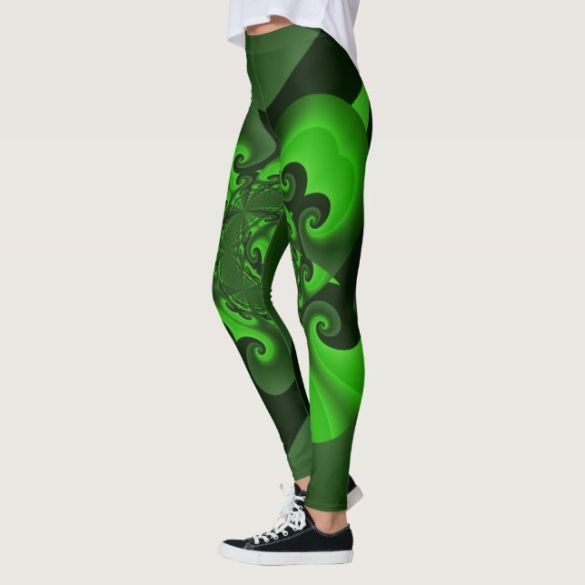 Mörkgröna och limegröna spiralvågsleggings leggings (Vänster)