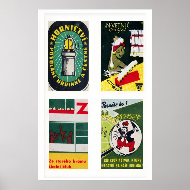 Mörkgröna tjeckoslovakiska tändsticksförpackningse poster (Framsidan)