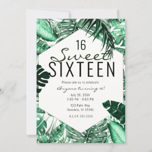 Mörkgröna tropiska palmlövar sommar Sweet 16 Inbjudningar