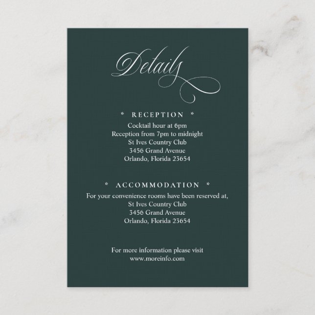 Mörkgrönt skript Detaljer Inneslutningskort Tilläggskort (Framsida)