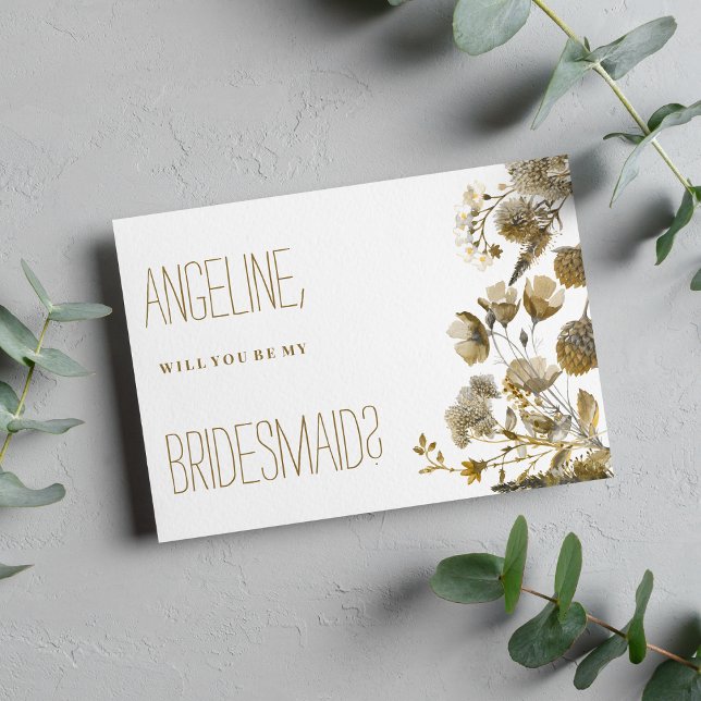Mörkgul elfenbensvit brun blomster brudtjänsteflic inbjudningar (Dark yellow ivory white brown floral Bridesmaid )