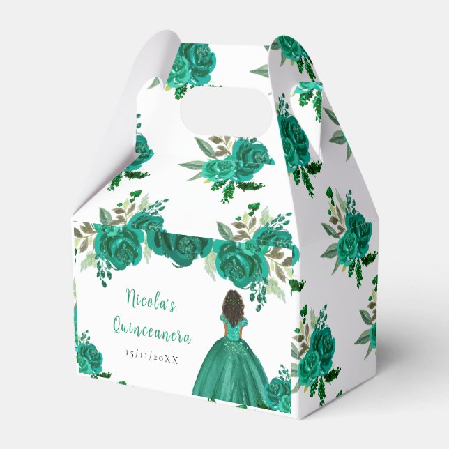 Mörkhyad prinsessa Grön blomster-Quinceanera Presentaskar (Framsidan Sidan)