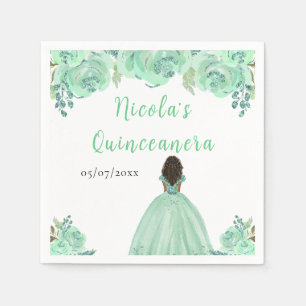 Mörkhyad Prinsessa Mint Blommig Quinceanera Pappersservett