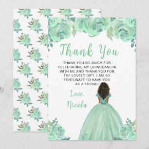 Mörkhyad Prinsessa Mint Blommig Quinceanera Tack Kort
