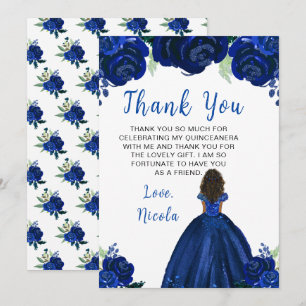 Mörkhyad Prinsessa Navy Blommig Quinceanera Tack Kort