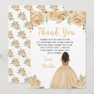 Mörkhyad prinsessa Peach blomster Quinceanera Tack Kort