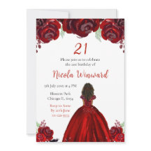 Mörkhyad prinsessa röd blomsterfirande födelsedags