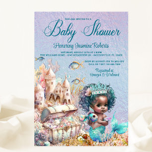 Mörkhyad sjöjungfru prinsessa baby shower inbjudningar