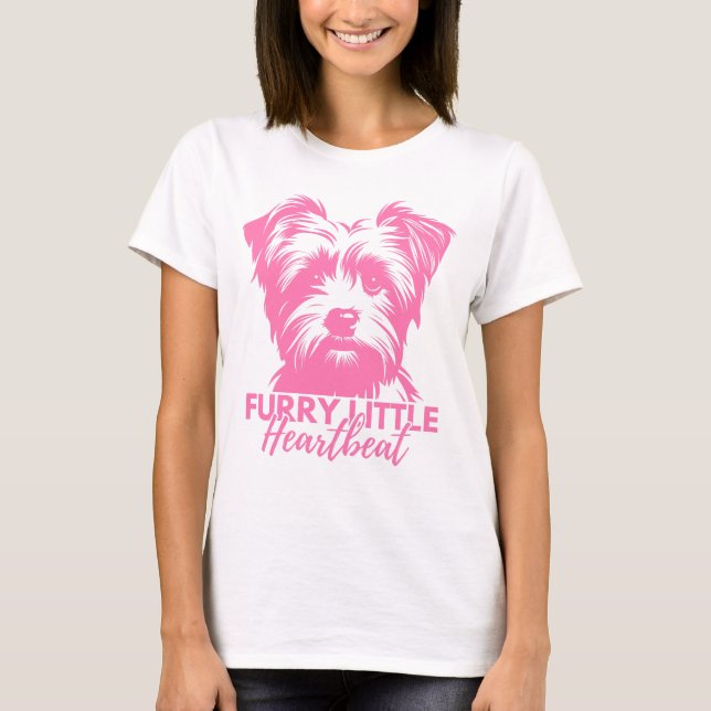 Morkie Älskare Hårig Little Heartslag Valentine's T Shirt (Framsida)