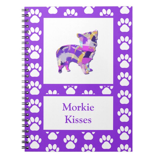 Morkie Cute Hund Silhouette Tass Lila PY&B Anteckningsbok (Framsidan)