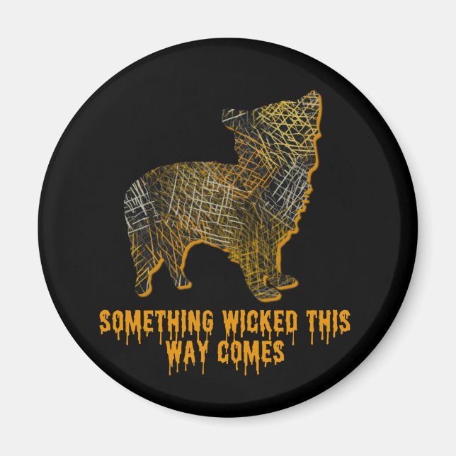 Morkie Designer Hund Silhouette Roligt Halloween Magnet (Framsidan)