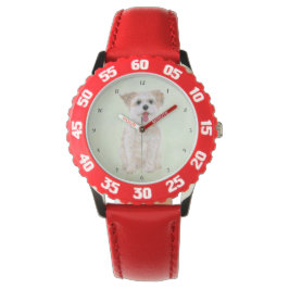 Morkie Hund Bangle Rostfritt Stål Röd Barnklocka Armbandsur