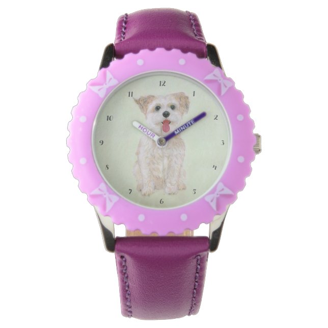 Morkie Hund Bezel Lila Kids Watch Armbandsur (Framsida)