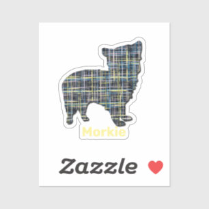 Morkie Hund Gult & Blue Grid Stickers Klistermärken