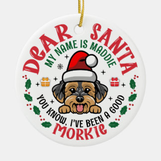 Morkie Hund jultomtens eget namn Julgransprydnad Keramik