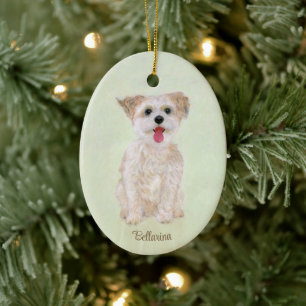Morkie Hund Oval Glasprydnad Julgransprydnad Keramik