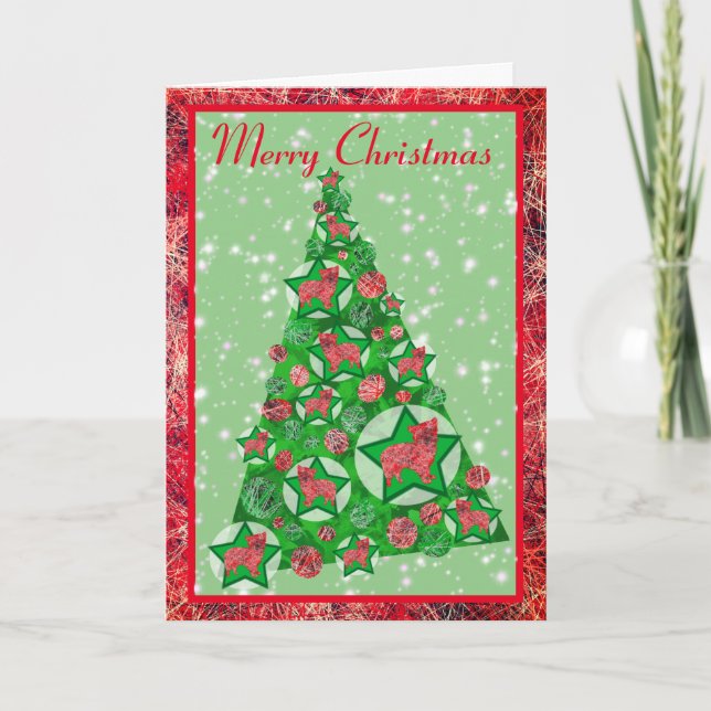 Morkie Hund Silhouette Julgran Dekoration Kort (Framsida)