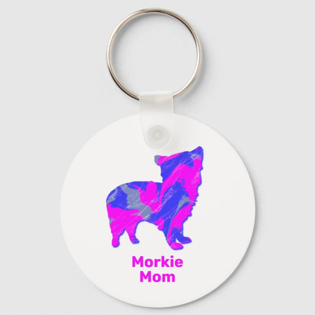 Morkie Hund Silhouette Shock rosa och Blue Nyckelring (Framsida)