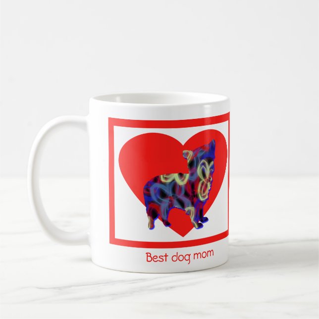 Morkie Hund Silhouette Valentines day Red Heart Kaffemugg (Vänster)