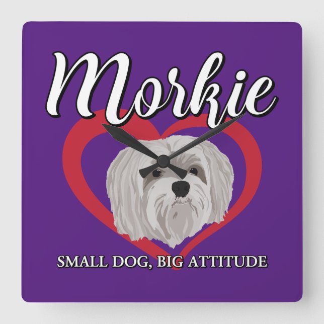 Morkie - Liten hund, stort sinnelag - 3 Fyrkantig Klocka (Framsida)