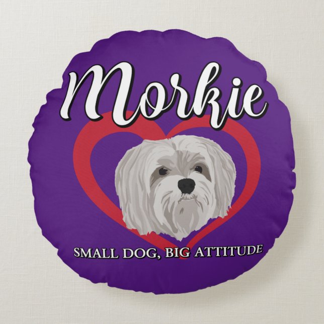 Morkie - Liten hund, stort sinnelag - 3 Rund Kudde (Framsidan)